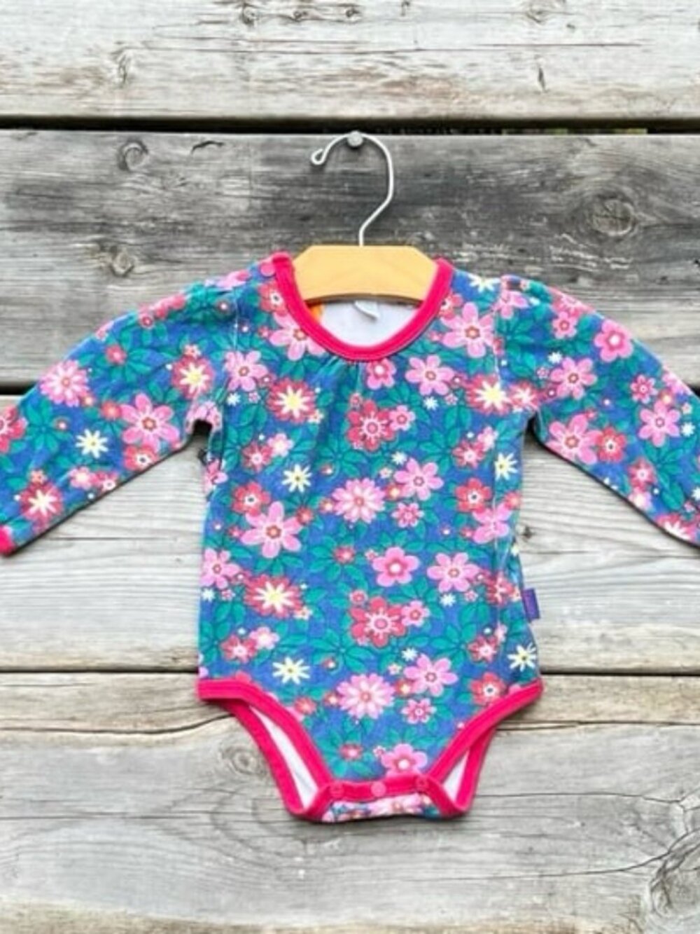 Pumpkin Patch Floral Cotton Long Sleeve Onesie Pink Trim Infant Girls’ 6-12M